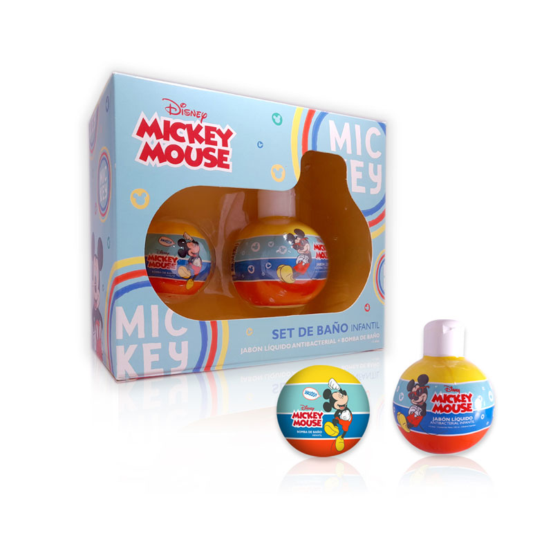 Set de Baño Infantil Jabón Líquido Antibacterial + Bomba de Baño Mickey Mouse